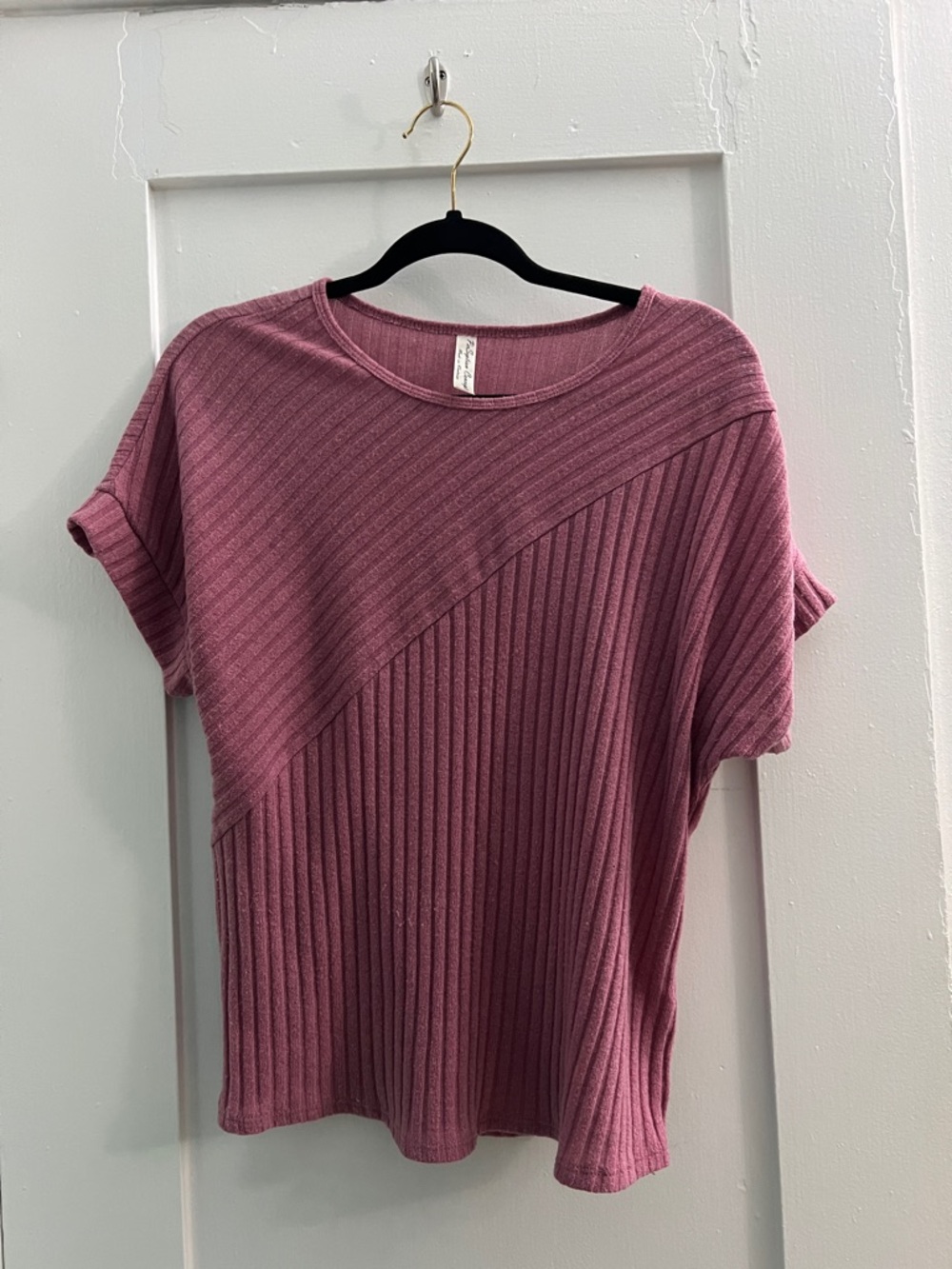 PerSeption Concept Ribbed Short-Sleeve Top in Dusty Rose